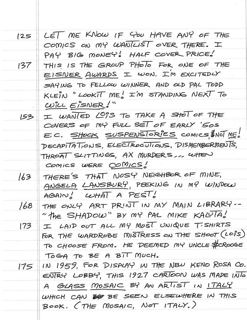 Handschriftliche Kommentare zu den Fotos von Don Rosa