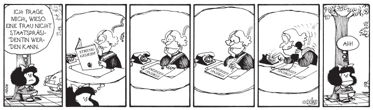 Dieser Gag war auch schon vor 30 Jahren unangemessen: Strip aus Band 5 der Bibliothek der Comic-Klassiker, Quinos Mafalda.