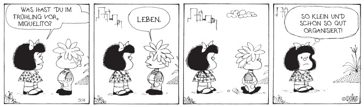 Die Simplizität und Geradlinigkeit zeichnet Quinos Humor aus: Strip aus Band 5 der Bibliothek der Comic-Klassiker, Quinos Mafalda.