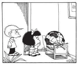 Beobachtet das Weltgeschehen kritisch und besorgt: Quinos kleine Titelheldin Mafalda.