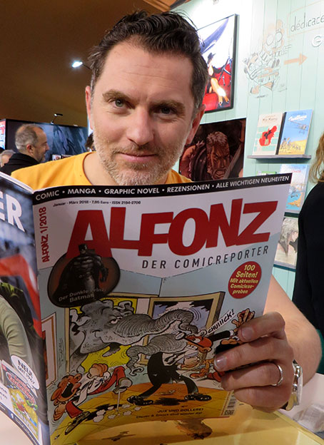 Romain Hugault liest ALFONZ. Foto © 2018 Edition Alfons