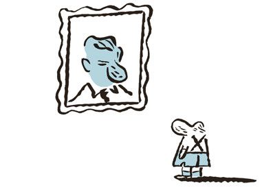 Die Ähnlichkeit ist verblüffend: der kleine Thomas Bernhard vor einem Porträt seines Vaters.