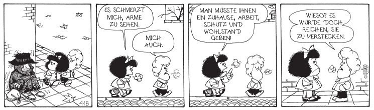 Quino beweist zeitlosen Biss in seinen Pointen: Strip aus Band 5 der Bibliothek der Comic-Klassiker, Quinos Mafalda.
